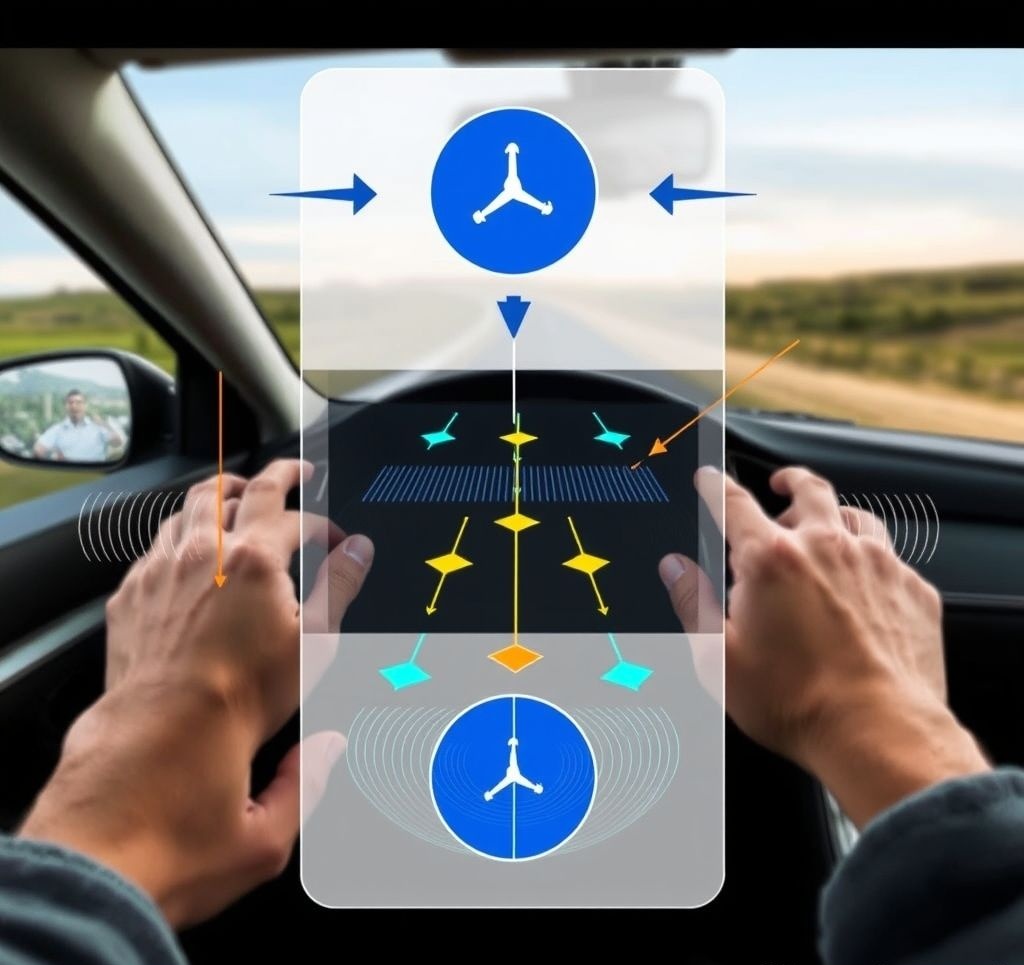 Diagram showing how haptic navigation belt vibration patterns indicate different directions