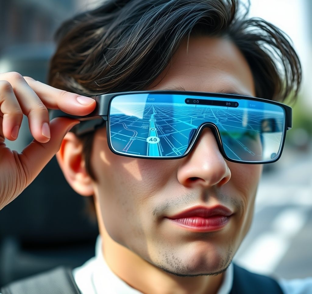 Smart glasses showing augmented reality navigation